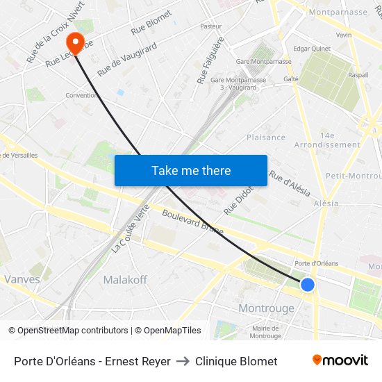Porte D'Orléans - Ernest Reyer to Clinique Blomet map