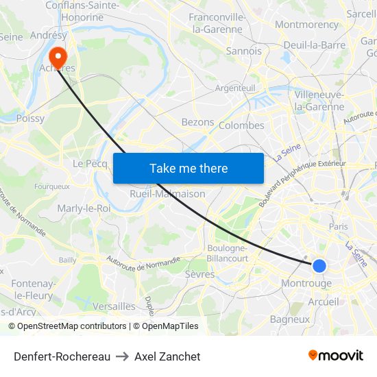 Denfert-Rochereau to Axel Zanchet map