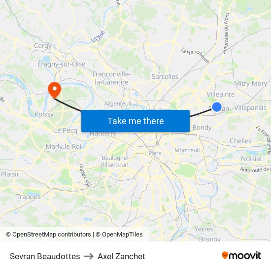 Sevran Beaudottes to Axel Zanchet map