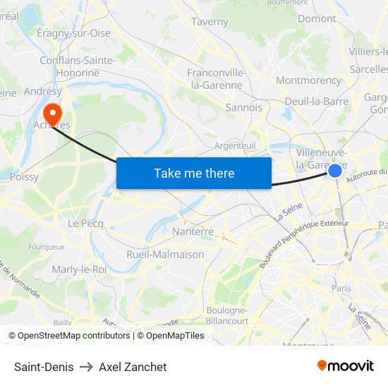 Saint-Denis to Axel Zanchet map