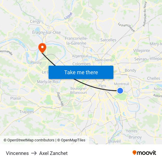 Vincennes to Axel Zanchet map
