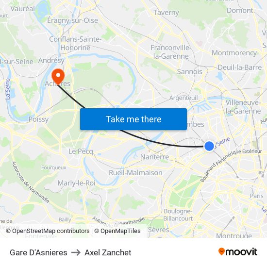 Gare D'Asnieres to Axel Zanchet map