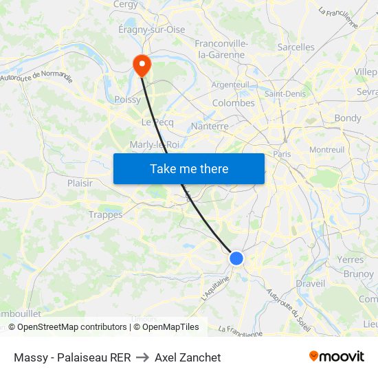 Massy - Palaiseau RER to Axel Zanchet map