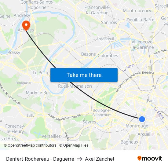 Denfert-Rochereau - Daguerre to Axel Zanchet map