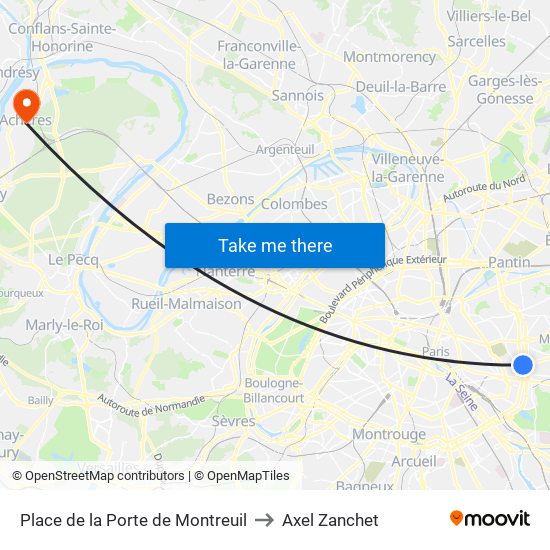 Place de la Porte de Montreuil to Axel Zanchet map