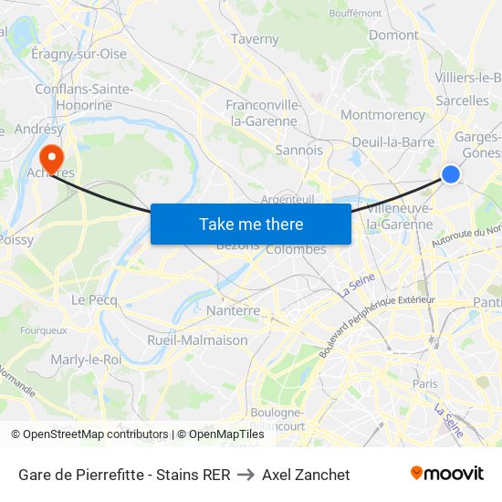 Gare de Pierrefitte - Stains RER to Axel Zanchet map