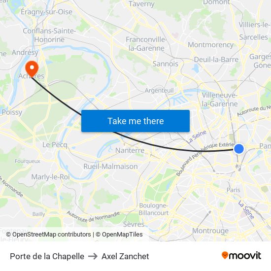 Porte de la Chapelle to Axel Zanchet map