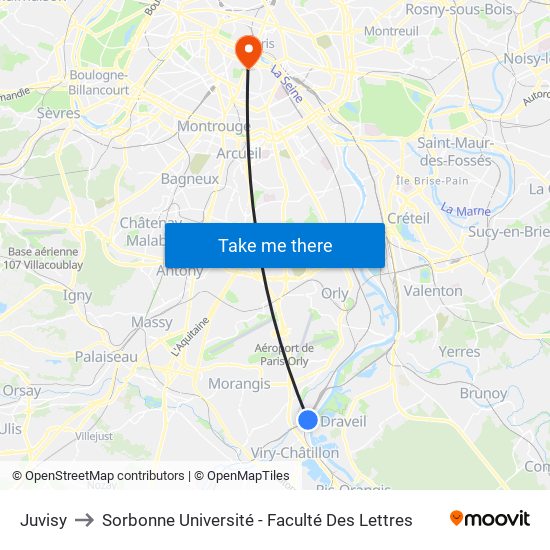 Juvisy to Sorbonne Université - Faculté Des Lettres map