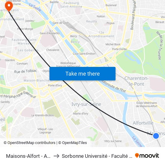 Maisons-Alfort - Alfortville to Sorbonne Université - Faculté Des Lettres map