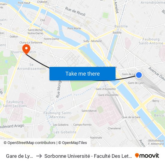Gare de Lyon to Sorbonne Université - Faculté Des Lettres map