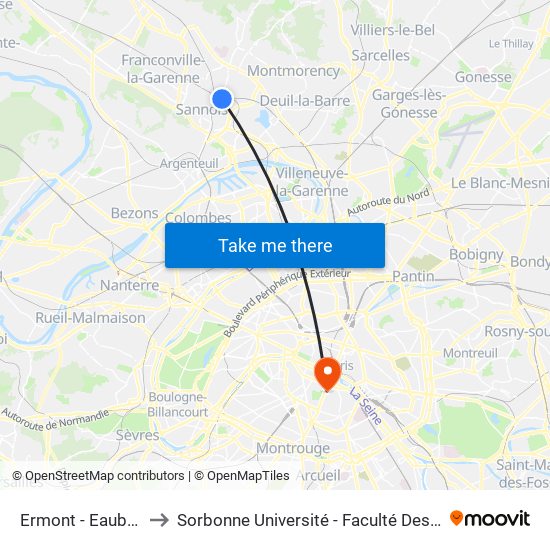 Ermont - Eaubonne to Sorbonne Université - Faculté Des Lettres map