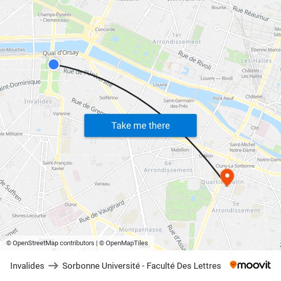 Invalides to Sorbonne Université - Faculté Des Lettres map