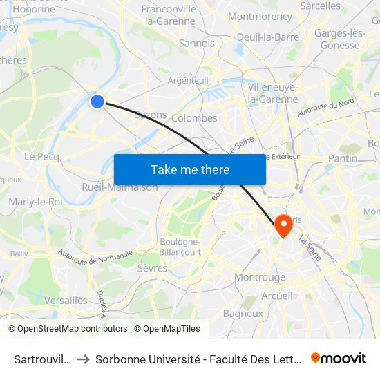 Sartrouville to Sorbonne Université - Faculté Des Lettres map