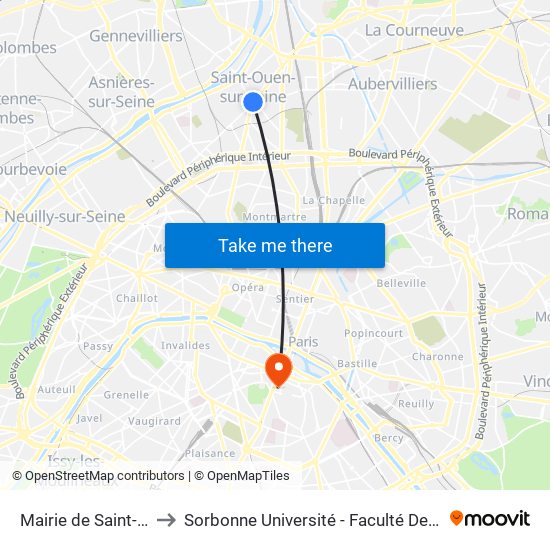 Mairie de Saint-Ouen to Sorbonne Université - Faculté Des Lettres map