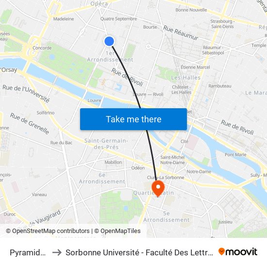 Pyramides to Sorbonne Université - Faculté Des Lettres map