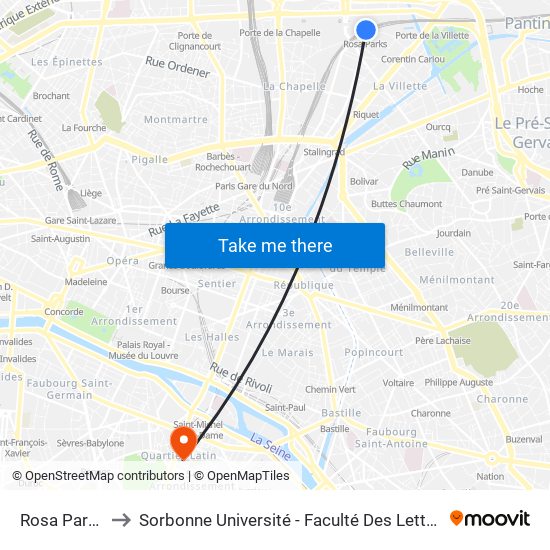 Rosa Parks to Sorbonne Université - Faculté Des Lettres map