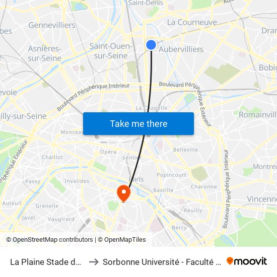 La Plaine Stade de France to Sorbonne Université - Faculté Des Lettres map