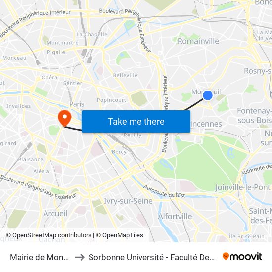 Mairie de Montreuil to Sorbonne Université - Faculté Des Lettres map