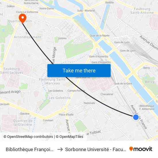 Bibliothèque François Mitterrand to Sorbonne Université - Faculté Des Lettres map