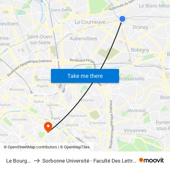 Le Bourget to Sorbonne Université - Faculté Des Lettres map