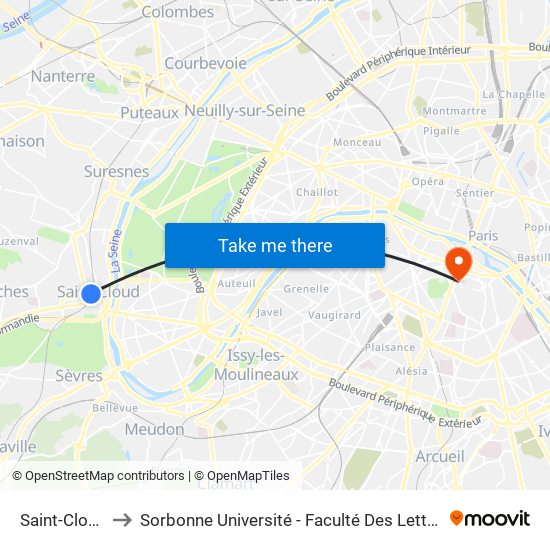 Saint-Cloud to Sorbonne Université - Faculté Des Lettres map