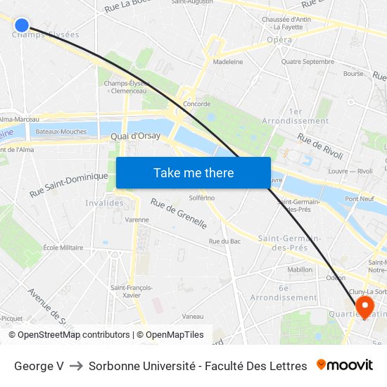 George V to Sorbonne Université - Faculté Des Lettres map