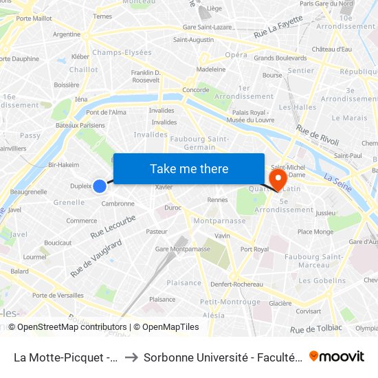 La Motte-Picquet - Grenelle to Sorbonne Université - Faculté Des Lettres map