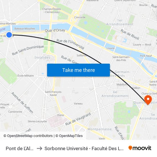 Pont de L'Alma to Sorbonne Université - Faculté Des Lettres map