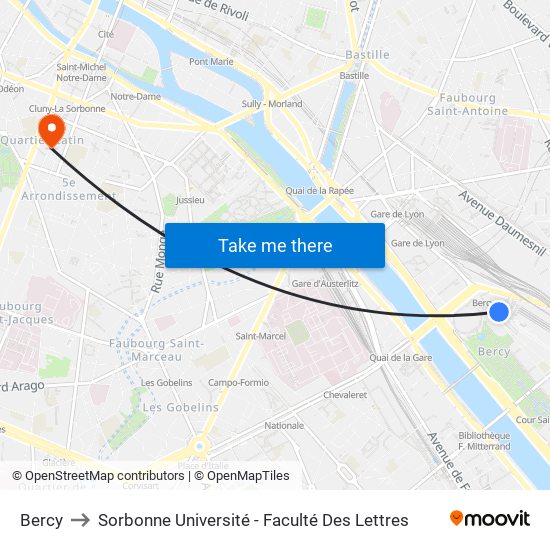 Bercy to Sorbonne Université - Faculté Des Lettres map