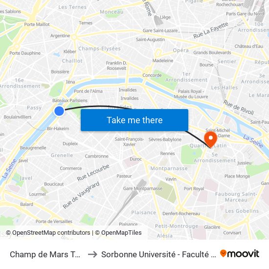 Champ de Mars Tour Eiffel to Sorbonne Université - Faculté Des Lettres map
