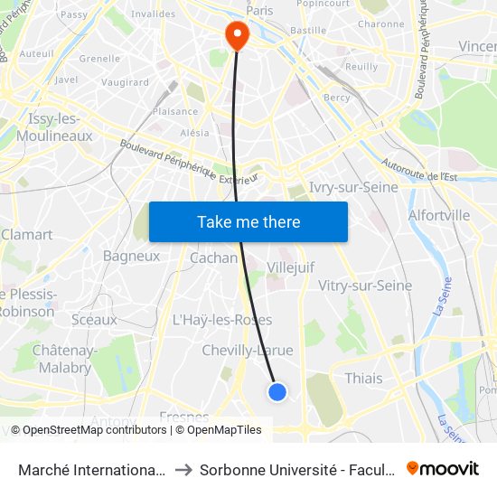 Marché International de Rungis to Sorbonne Université - Faculté Des Lettres map