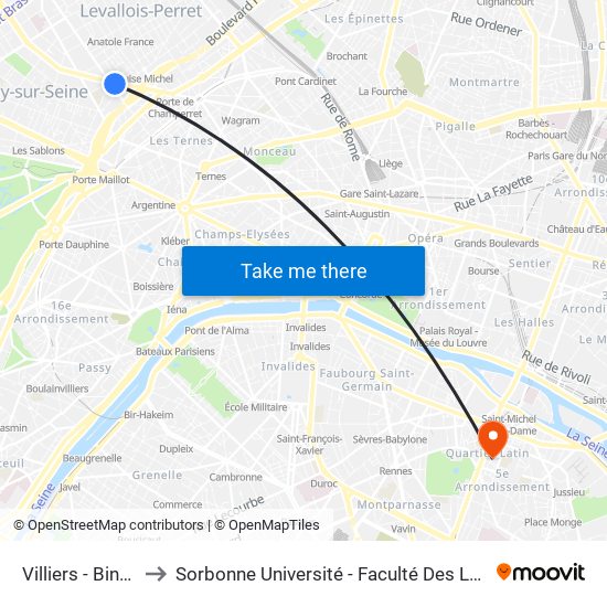 Villiers - Bineau to Sorbonne Université - Faculté Des Lettres map