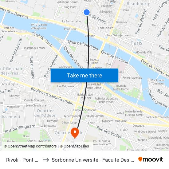 Rivoli - Pont Neuf to Sorbonne Université - Faculté Des Lettres map