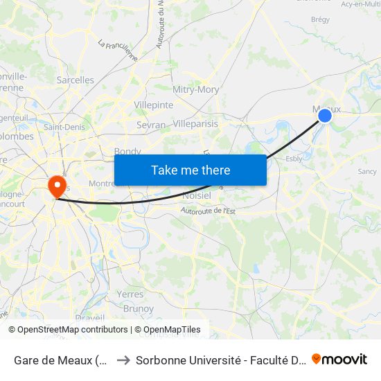 Gare de Meaux (Quai D) to Sorbonne Université - Faculté Des Lettres map