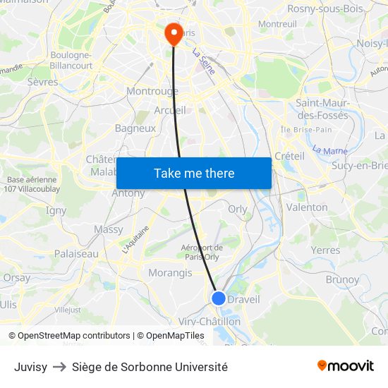 Juvisy to Siège de Sorbonne Université map