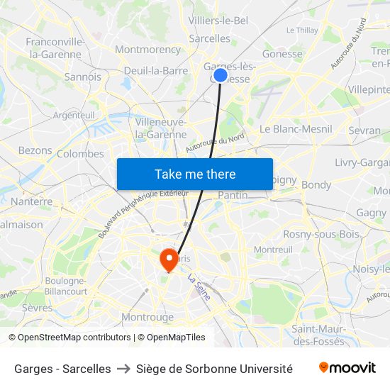 Garges - Sarcelles to Siège de Sorbonne Université map