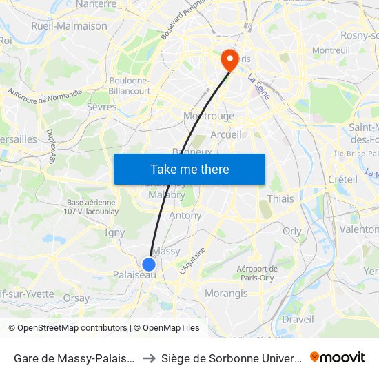 Gare de Massy-Palaiseau to Siège de Sorbonne Université map