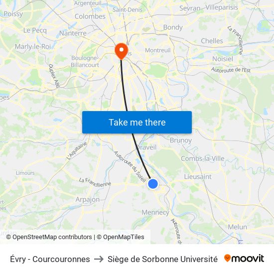 Évry - Courcouronnes to Siège de Sorbonne Université map