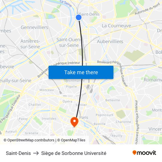 Saint-Denis to Siège de Sorbonne Université map
