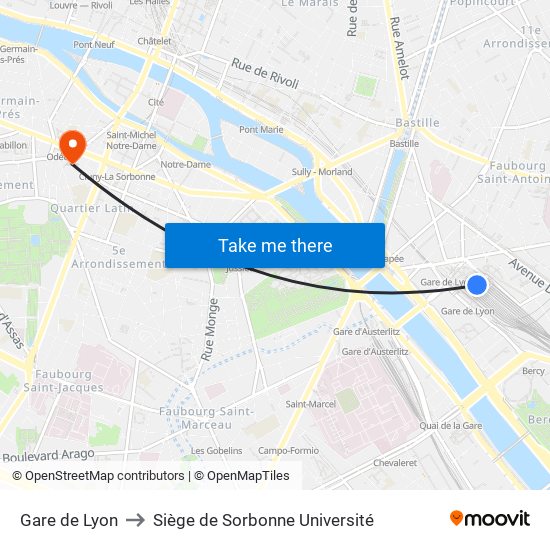 Gare de Lyon to Siège de Sorbonne Université map