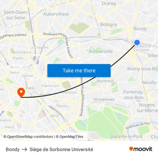 Bondy to Siège de Sorbonne Université map