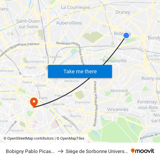 Bobigny Pablo Picasso to Siège de Sorbonne Université map