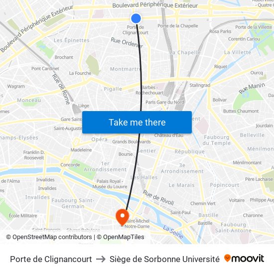 Porte de Clignancourt to Siège de Sorbonne Université map