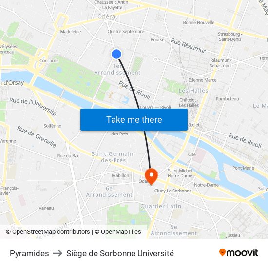 Pyramides to Siège de Sorbonne Université map