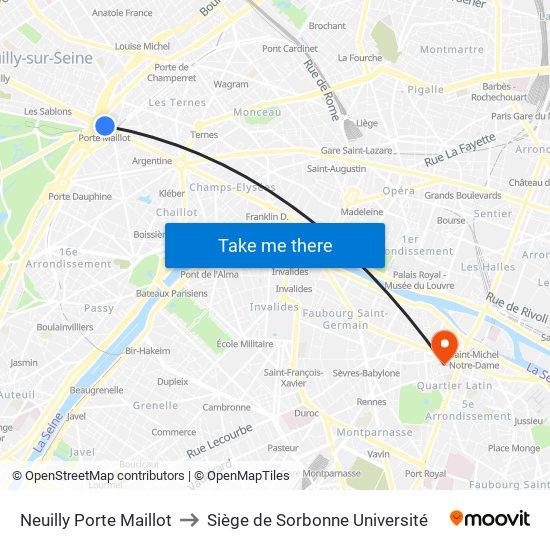 Neuilly Porte Maillot to Siège de Sorbonne Université map