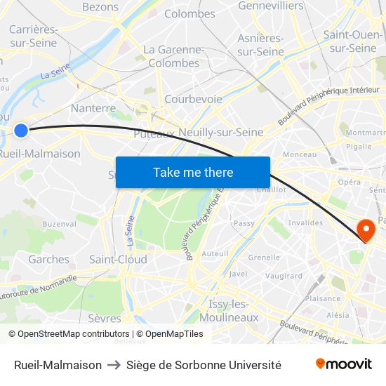 Rueil-Malmaison to Siège de Sorbonne Université map