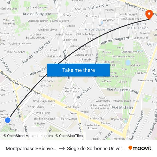 Montparnasse-Bienvenue to Siège de Sorbonne Université map