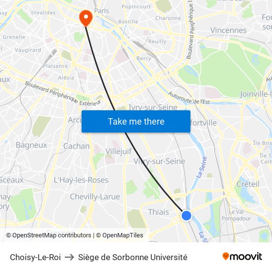 Choisy-Le-Roi to Siège de Sorbonne Université map