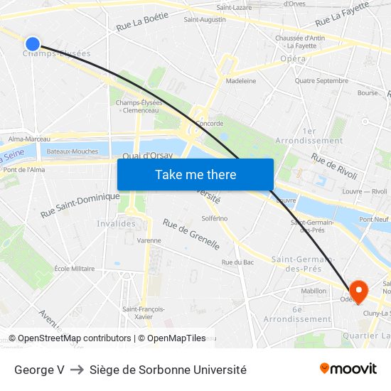 George V to Siège de Sorbonne Université map