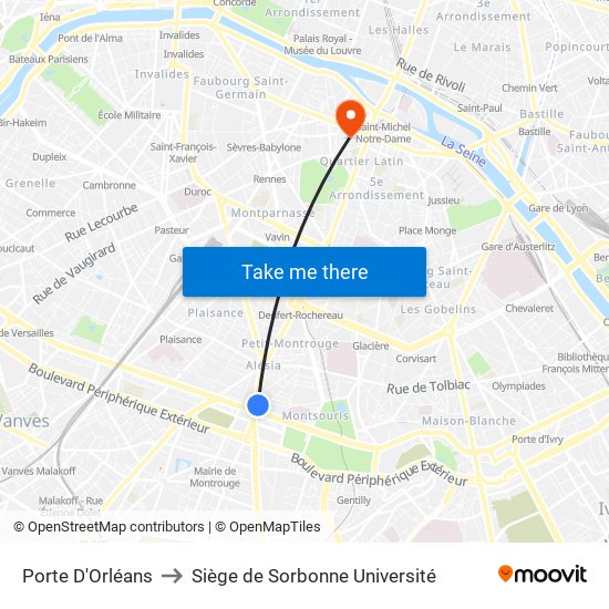 Porte D'Orléans to Siège de Sorbonne Université map